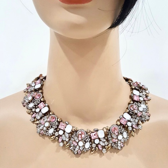 Antique Bronze/ Pink Crystal Statement Necklace - Picture 3 of 3